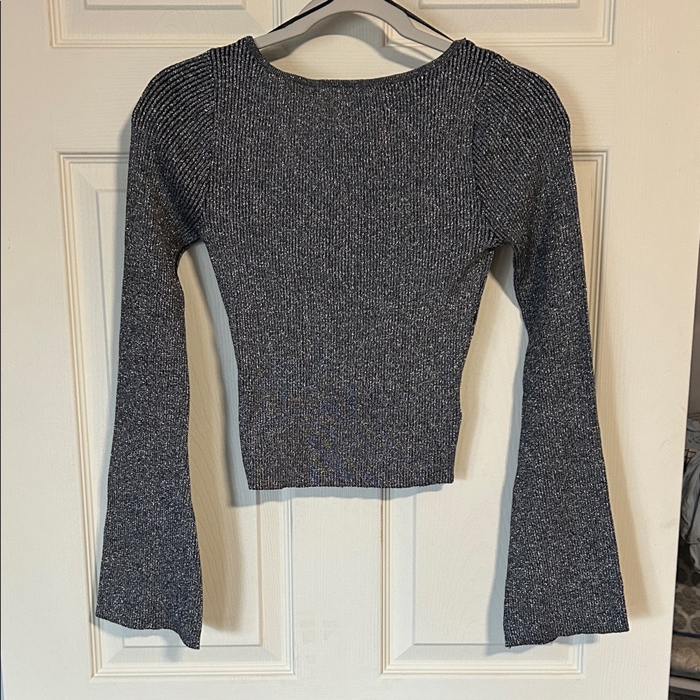 H&M Shimmering Black Ribbed Open Back Blouse